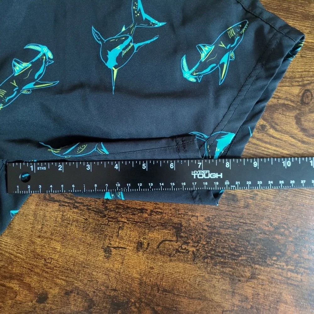 Maamgic Boys Shark Print Swim Trunks Black Blue Size‎ 14/16 Kids Board Shorts